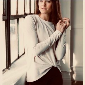 DYI Tan Luxe Terry Long Sleeve Crewneck “Knot So Fast" High-Low Sweatshirt